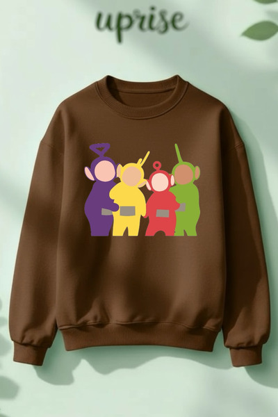 Vordevia Тъкана памучна 3-слойна суитшърт с голям качулат врат и принт Teletabi