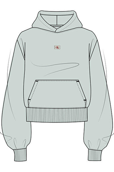 Calvin Klein Ls Woven Label French Terry Po H Kadın Yeşil Sweatshirt