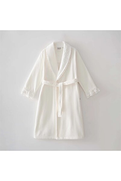 Ecocotton Paye Women's Bathrobe 100% Organic Cotton Embroidered Cream