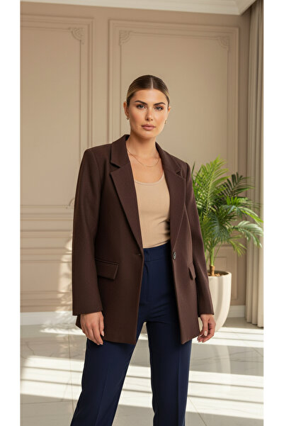 VATKA STUDİO Dokulu Tek Düğme Blazer Ceket