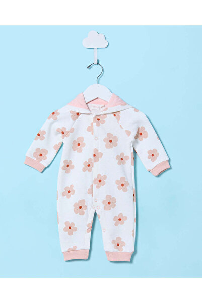 REDTAG Baby White Floral Print Hooded Romper