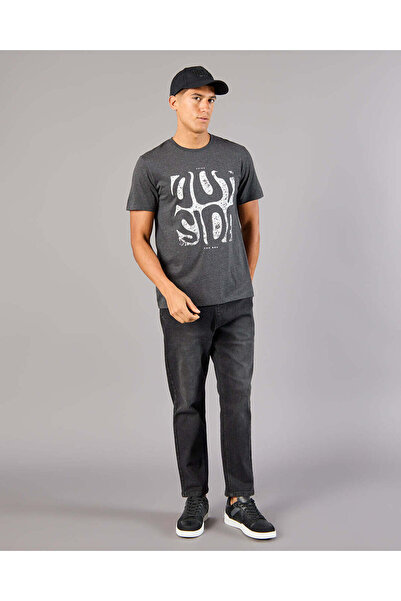 REDTAG Men Charcoal Printed Basic T-Shirt
