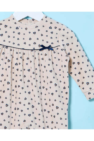 REDTAG Baby Beige Jacquard Velour Sleepsuit