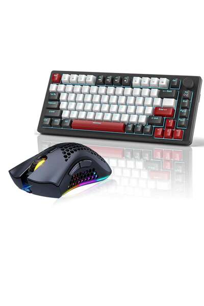 Timebox Set de gaming: Tastatură mecanică 75% (comutator roșu, buton de volum...