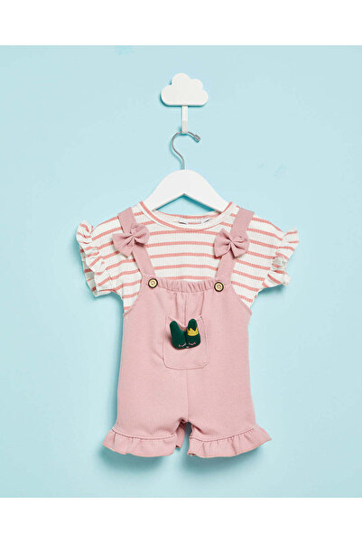 REDTAG Infant Girls Pink Dungaree With T-Shirt Set (2 Piece)