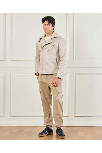 REDTAG Men Beige Suede Aviator With Sherpa Lining