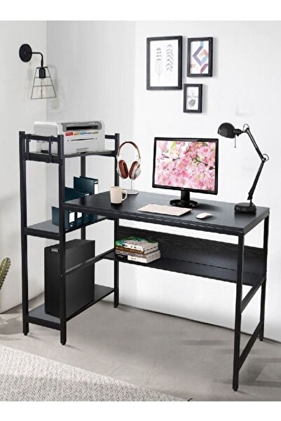 Raffine مكتب كمبيوتر مع أرفف تخزين بأربعة مستويات - طاولة دراسة للطلاب مع رف كتب، مكتب خشبي حديث