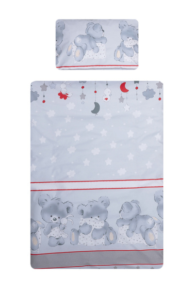 Beberoyal 5-piece cotton cot bedding set 120x60 cm - Gray teddy & bunnies,