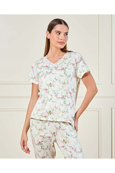 REDTAG Women Ivory Printed Pyjama Set (2 Piece)