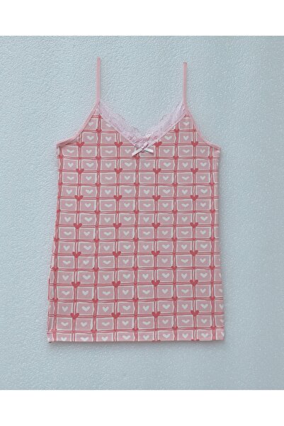 Modamorfo Heart Patterned Strappy Lace Tank Top -Powder