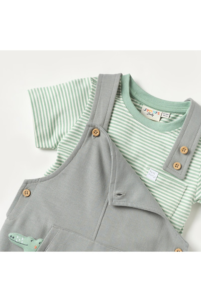 Juniors Crocodile Applique Dungaree and Striped T-shirt