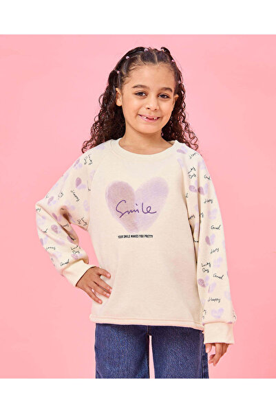 REDTAG Girls White Placement Print Sweatshirt