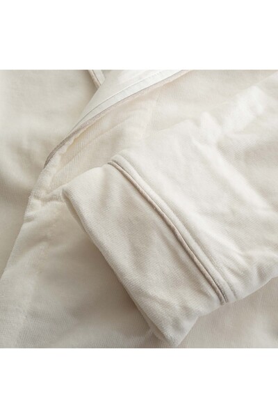 Ecocotton Vanya Women's Bathrobe 100% Organic Cotton Velvet Applique Embroidered Cream