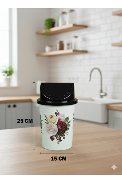 abnturk 3 Litre Click Kapaklı Küçük Boy Çiçek Desen Çöp Kovası