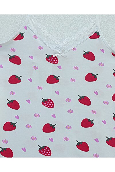 Modamorfo Lace Strawberry Patterned Strap Tank Top - White