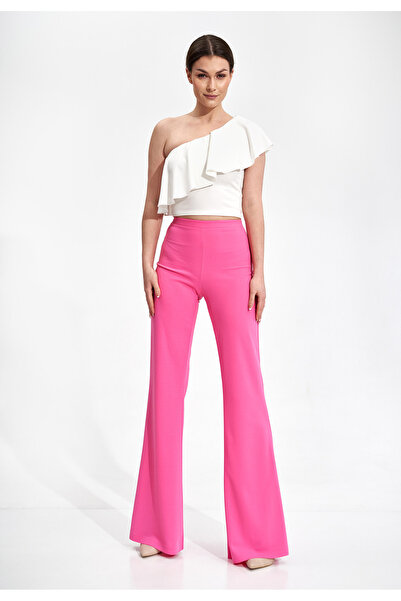 Figl Women's high waist wide leg pants - elegant pink pants for women M874 size S