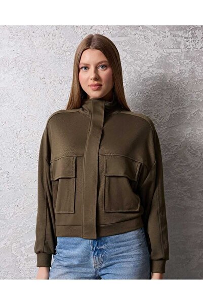 Maison La Femme Women's zip-up Mock Neck relaxed fit jacket