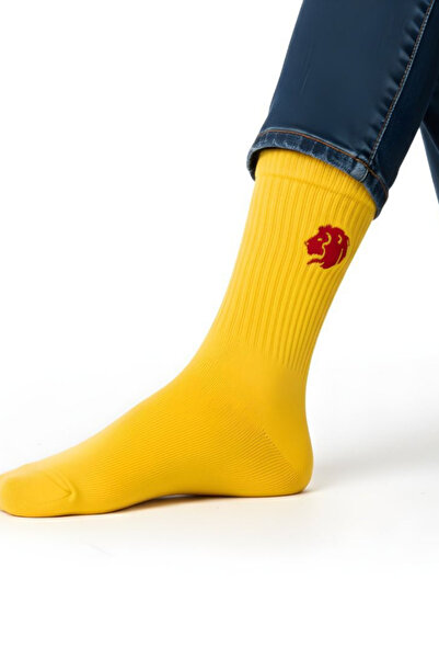 AYDK Unisex Yellow Lion Embroidered Cotton Corded Fabric Sports College Tennis Socks