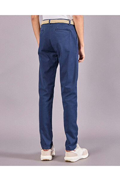 REDTAG Senior Boys Navy Casual Trouser With Braided Belt