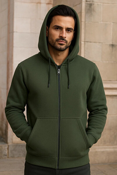 DAMGA JEANS Ανδρικό χειμερινό φούτερ με τσέπες χακί oversized