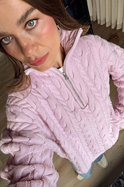 Sue Store Πουλόβερ με φερμουάρ σε ροζ χρώμα