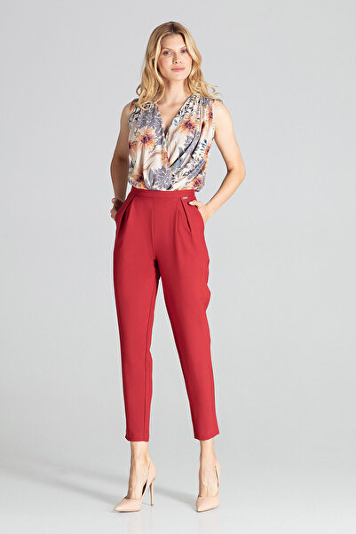 Figl Women's classic trousers - women's pleated trousers, cherry red M676 size M