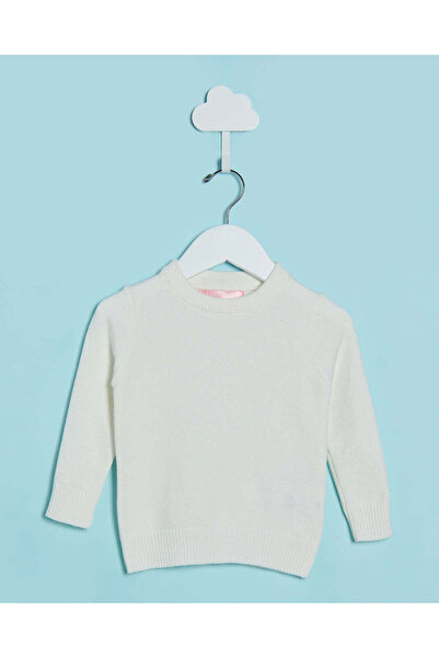 REDTAG Infant Girls White Round Neck Basic Sweater