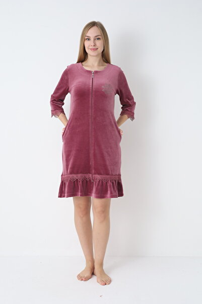 ROMEO LİFE Rochie de iarnă din catifea de bumbac pentru femei cu fermoar / Du...