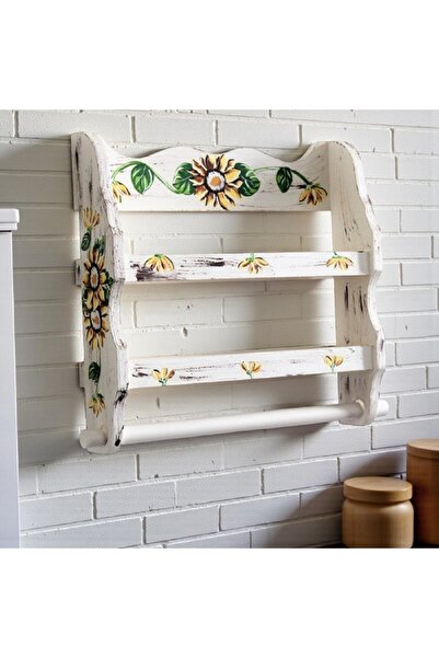 Decoratiuni Vintage Casa Retro Suport din lemn pentru prosop si condimente, Multicolor, pictat manual, 33 x 33 cm