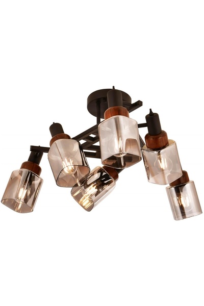 Avonni AR-60415-6BSY Siyah Boya Modern Avize E27 Metal Ahşap Cam 60cm