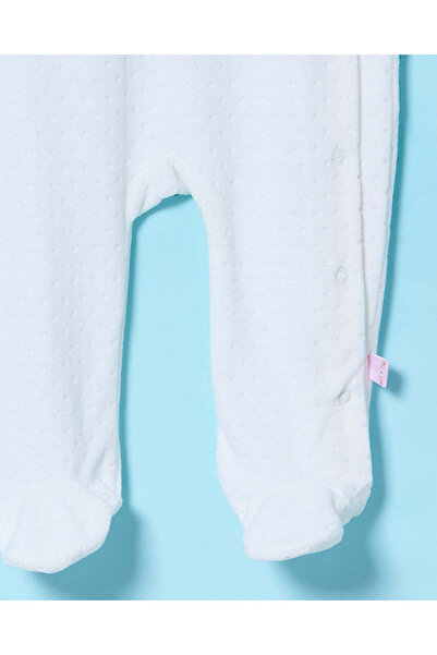 REDTAG Baby White Jacquard Velour Sleepsuit