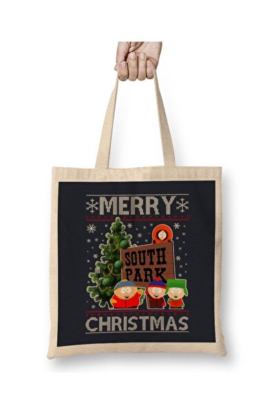 Toyaso South Park Merry Christmas Knit Christmas White Tote Bag Long Handle Shopping Bag Beach Bag