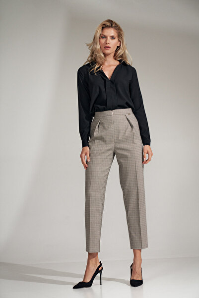 Figl Wide-leg, high-waisted, textile trousers with a checkered pattern, M720, size S