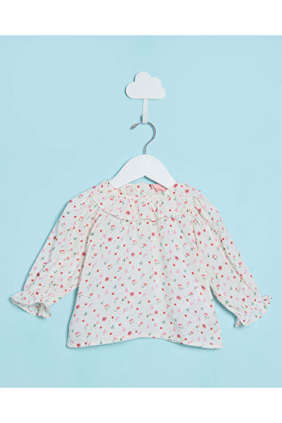 REDTAG بلوزة بيضاء قطنية مطبوع للبنات الرضع