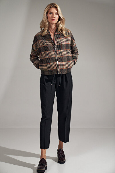 Figl Women's wide-leg, high-waisted, black fabric pants, M720, size M