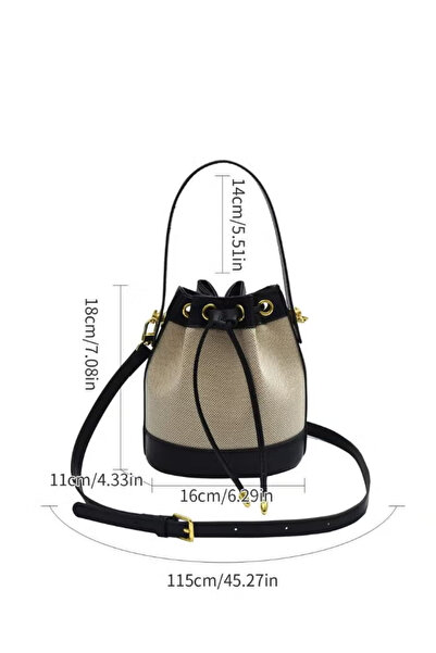 SHABILI Women's PU color-blocked shoulder bucket bag/crossbody bag, multi-pocket canvas bag for teenagers