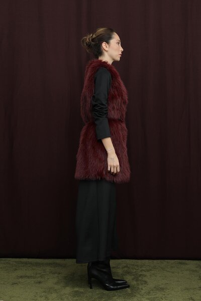 Puane Women's Belted Lolita Fur Vest - 15223Ylk - Damson