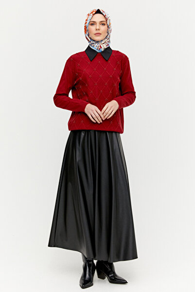 Setrms Taş Detaylı Baklava Desenli Triko Bluz