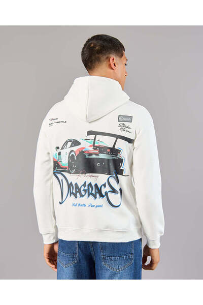 REDTAG Men Front & Back Embroidered Hooded Sweatshirt