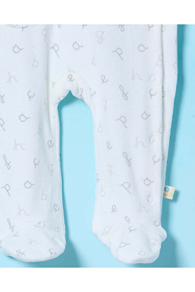 REDTAG Baby White Hooded Velour Sleepsuit