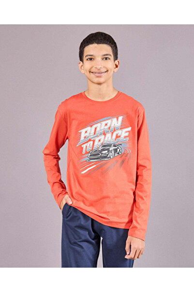 REDTAG Senior Boys Orange Racing Car Graphic T-Shirt