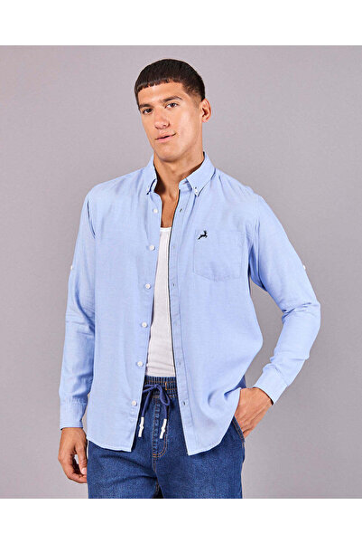 REDTAG Men Blue Embroidered Logo Shirt