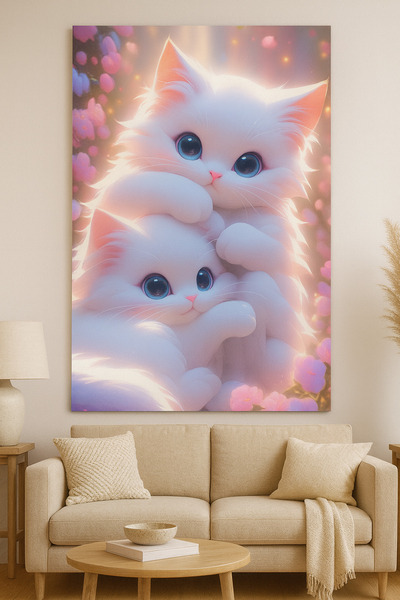 BLT DİZAYN Fairy Tale Cute White Cats Glass Painting