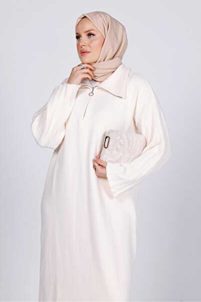 My City 44102 - Stylish Comfortable Knitwear Zipper Neckline Long Dress for Women