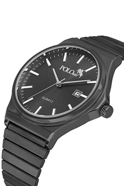 Polo Air ساعة يد رجالية بسوار معدني من الخيزران مع تقويم لون أسود PL-7041E1x