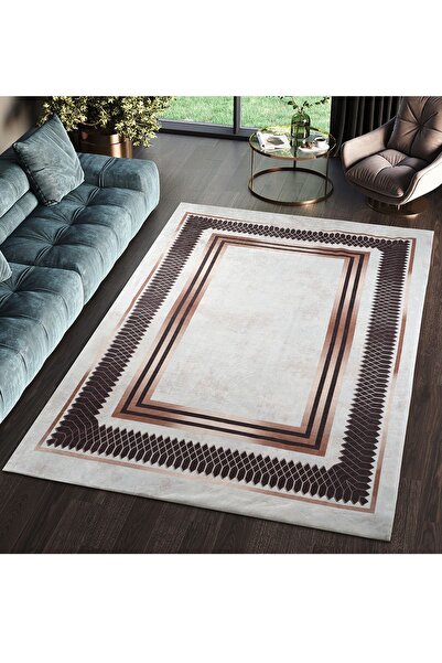 RENKLİBUTİK Velvet Textured Elastic Sponge Non-Slip Washable Modern Patterns Carpet Cover-6 M2