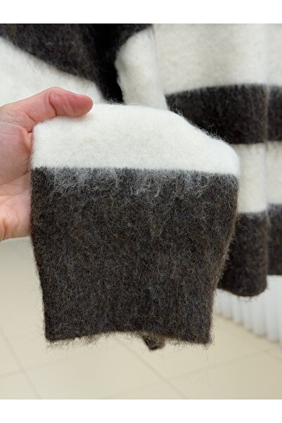 MİHRA STORE Fhiona Thick Striped Bearded Sweater-Zi̇7029 Brown