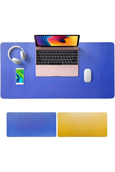 SKY TOUCH SKY-TOUCH Mouse Pad 80x40cm PU Leather Extended Gaming Desk Mat (Blue/Yellow)