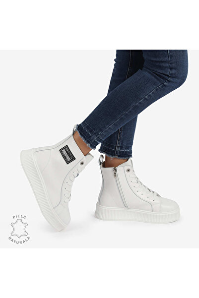 ANGEL BLUE Women's comfortable genuine leather boots with flat sole CRL0649 WHITE