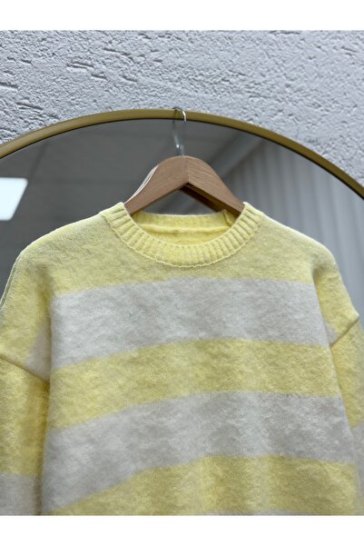 MİHRA STORE Fhiona Thick Striped Bearded Sweater-Zi̇7029 Yellow